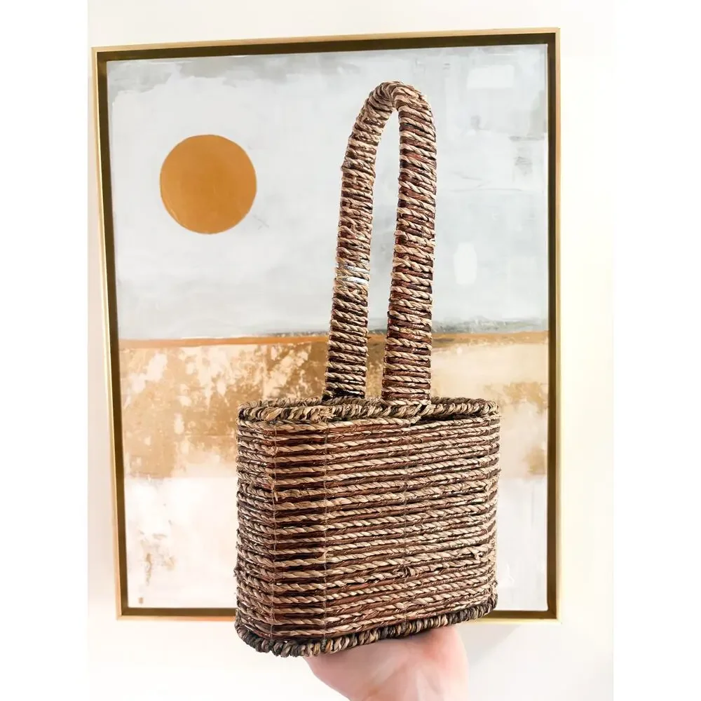 🧺 5 for $20 Sale Woven Seagrass Wine Holder Basket Boho Cottagecore Farmhouse